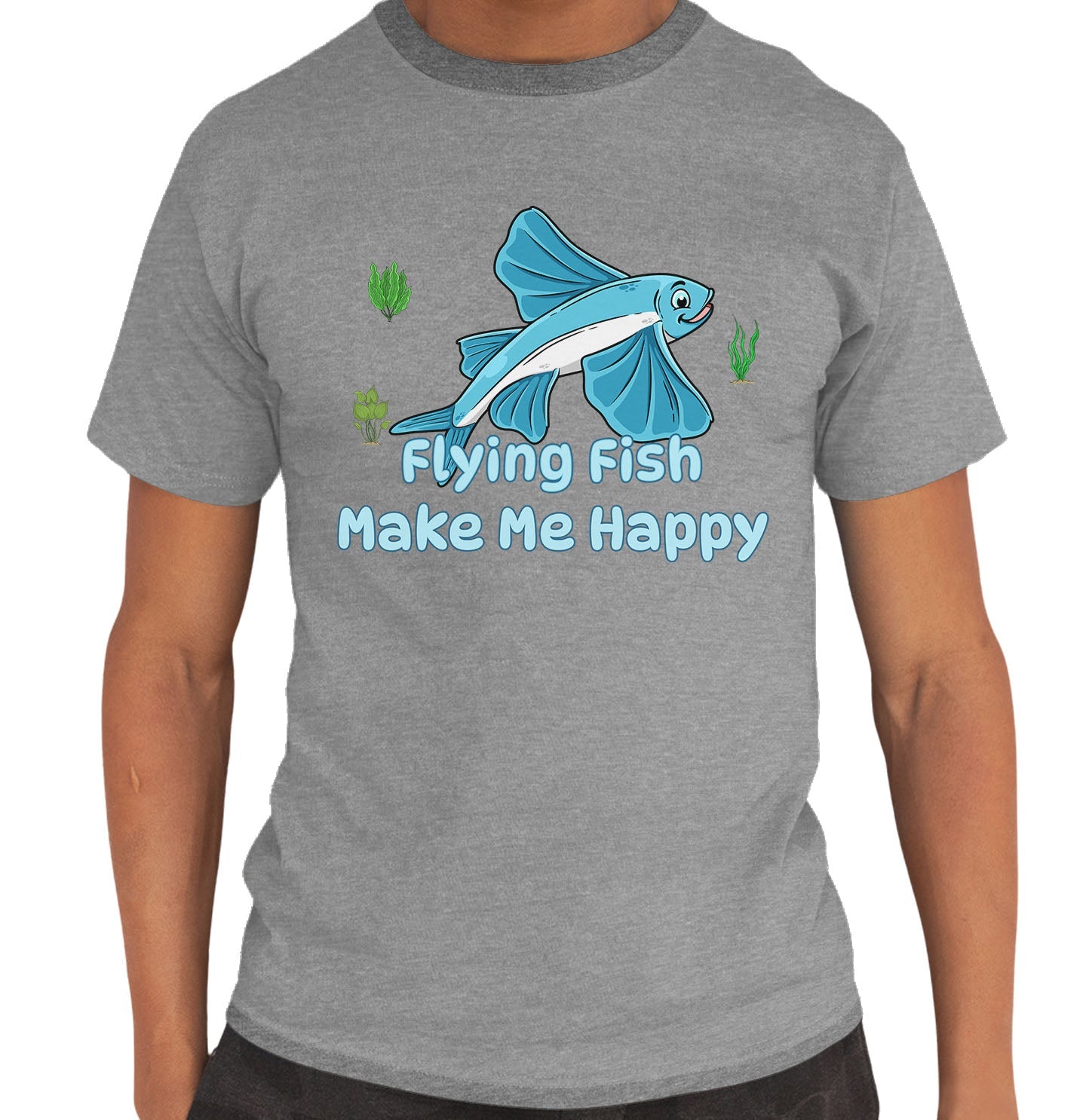 Flying Fish Toon Make Me Happy - Adult Unisex T-Shirt - Grey