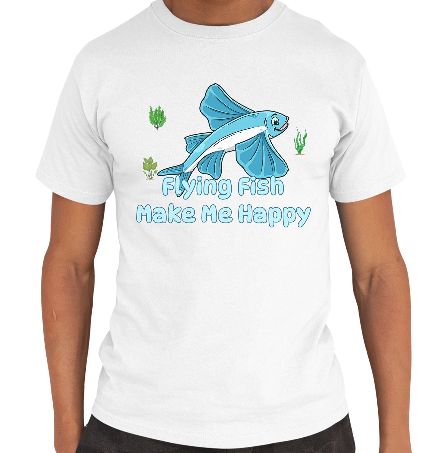Flying Fish Toon Make Me Happy - Adult Unisex T-Shirt - White