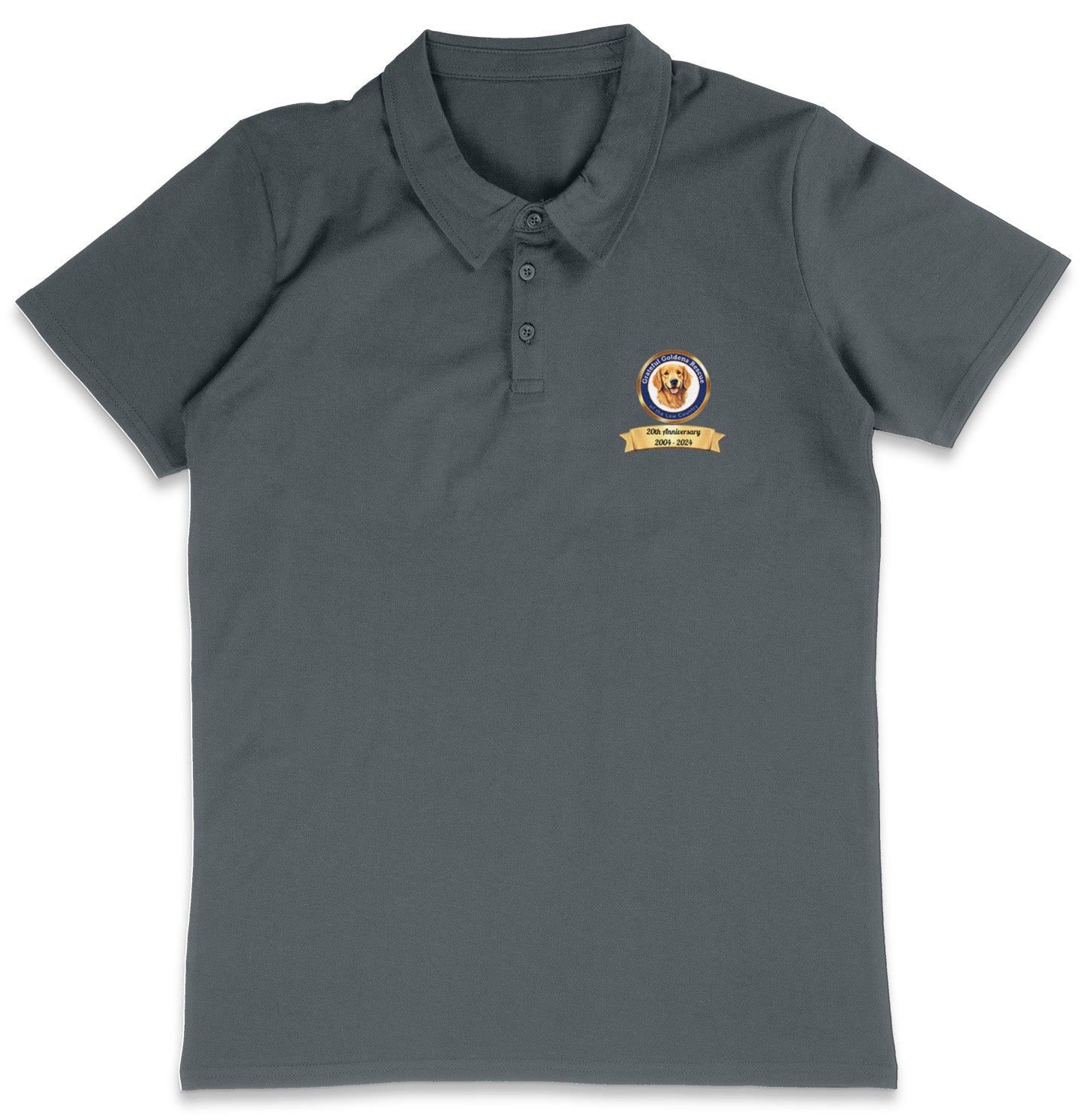 Grateful Golden Rescue 20th Anniversary LC Logo - Adult Micro-Mesh Polo - Maroon - 3X-Large - Charcoal