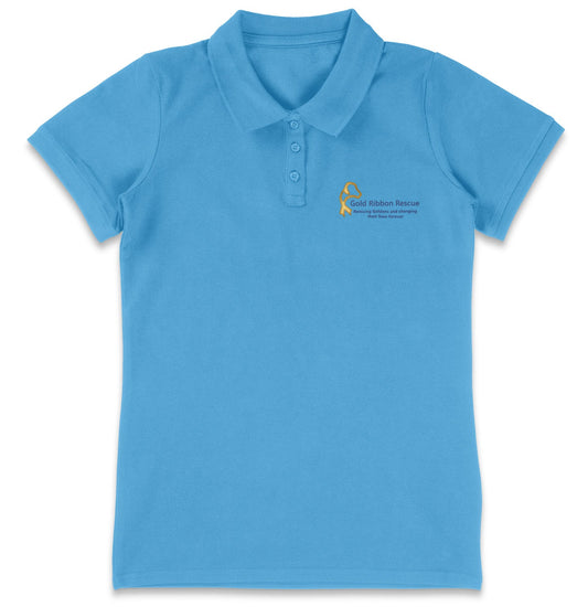 Gold Ribbon Rescue LC Logo - Women's Micro-Mesh Polo - Light Blue - Large - Specs
