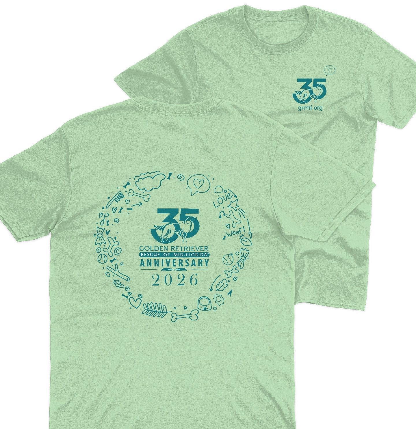 GRRMF Doodles - Adult Unisex T-Shirt - Grey - 3X-Large - Mint Green