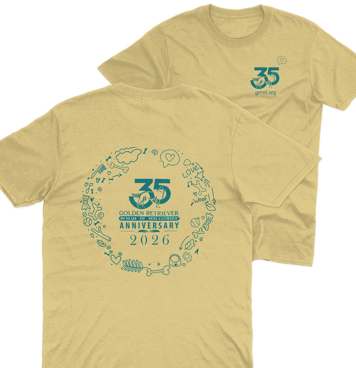 GRRMF Doodles - Adult Unisex T-Shirt - Pink - Small - Yellow