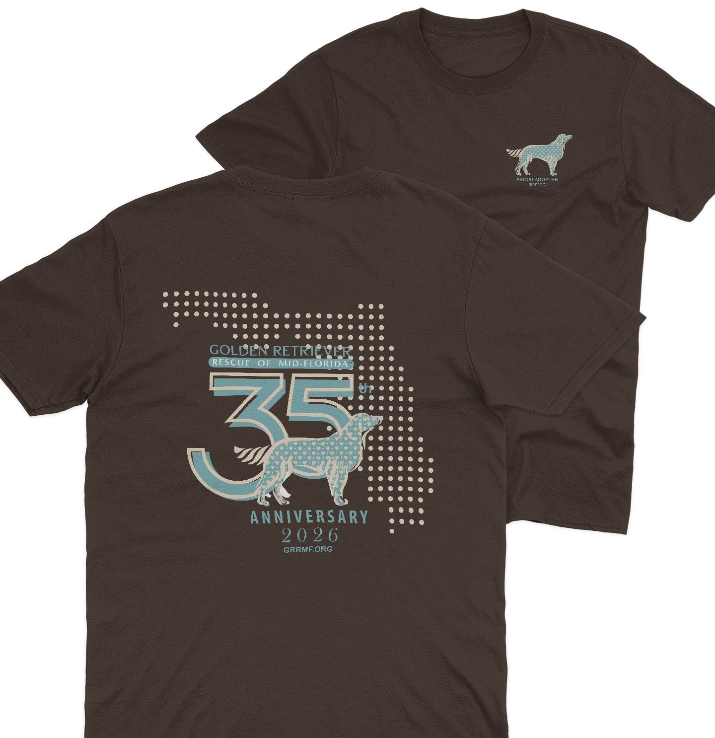 GRRMF 35 Years Dot Florida Map - Adult Unisex T-Shirt - Brown - Large - Specs