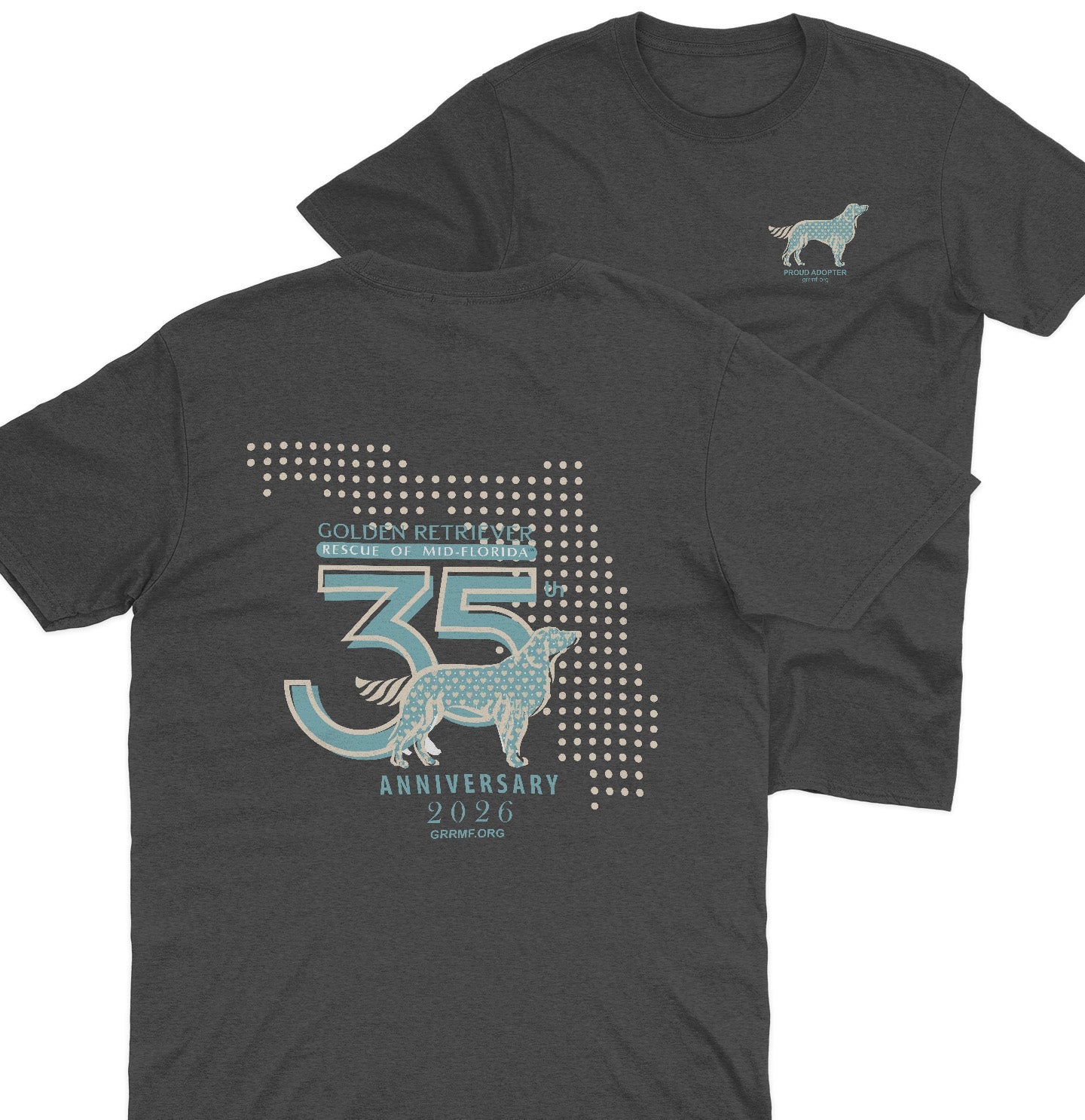 GRRMF 35 Years Dot Florida Map - Adult Unisex T-Shirt - Brown - X-Large - Sizes