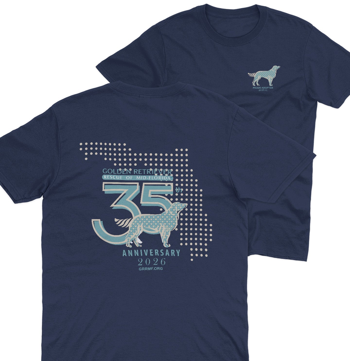 GRRMF 35 Years Dot Florida Map - Adult Unisex T-Shirt - Brown - 4X-Large - Navy