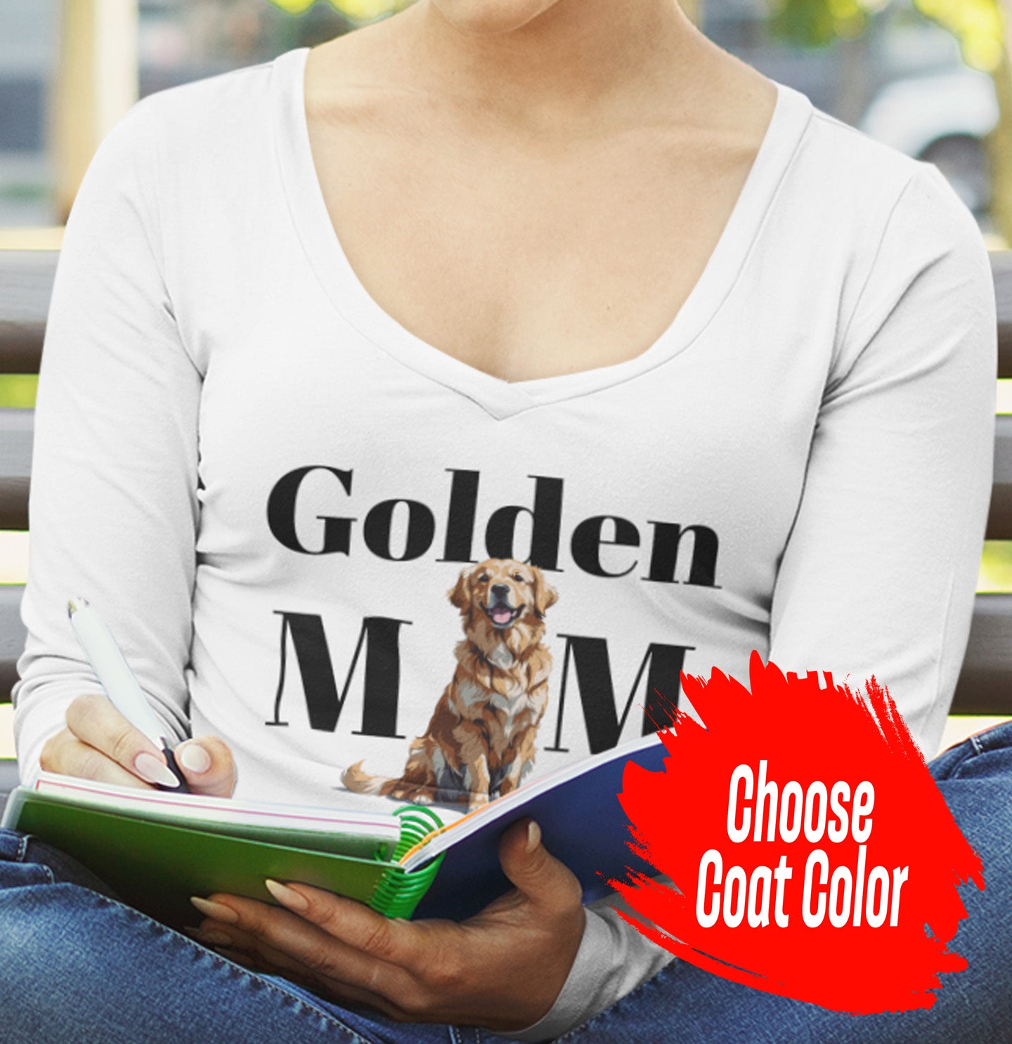 Golden Mom Illustration - Personalized Custom Women's V-Neck Long Sleeve T-Shirt