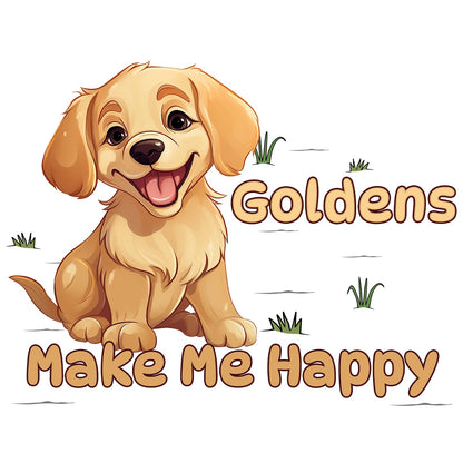 Golden Retriever Toon Make Me Happy - Adult Unisex T-Shirt - Graphic