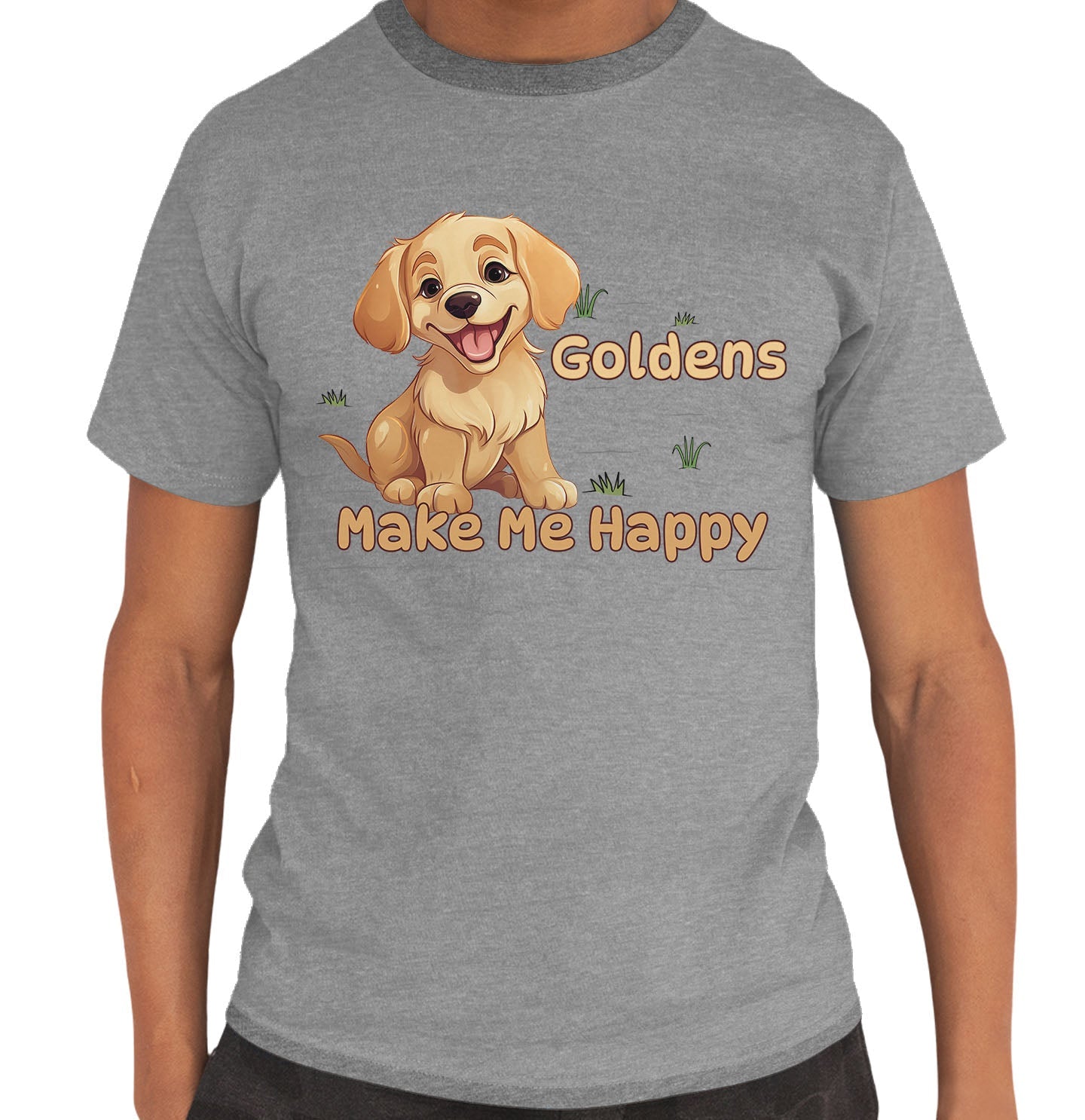 Golden Retriever Toon Make Me Happy - Adult Unisex T-Shirt - Grey