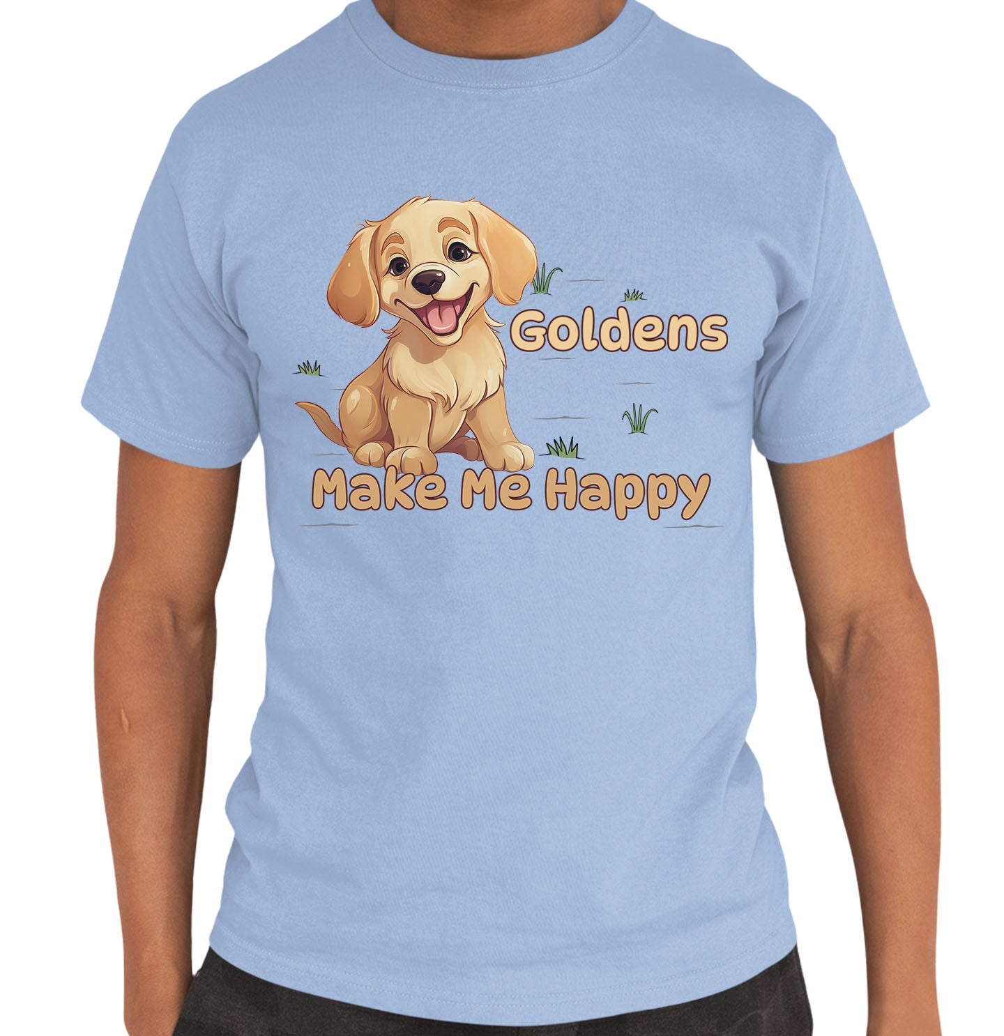 Golden Retriever Toon Make Me Happy - Adult Unisex T-Shirt - Light Blue