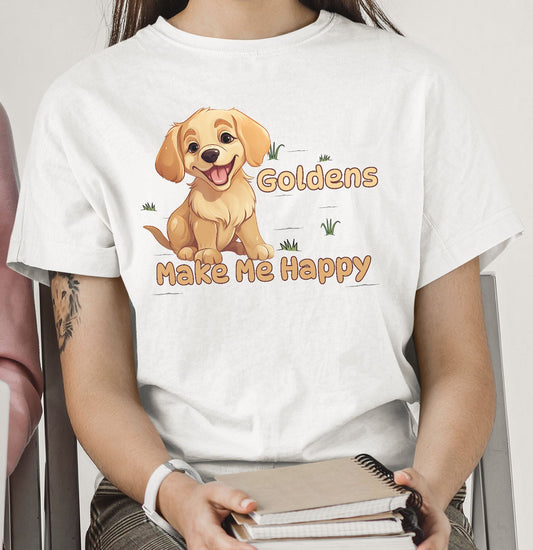 Golden Retriever Toon Make Me Happy - Adult Unisex T-Shirt - Main