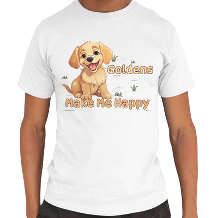 Golden Retriever Toon Make Me Happy - Adult Unisex T-Shirt - White