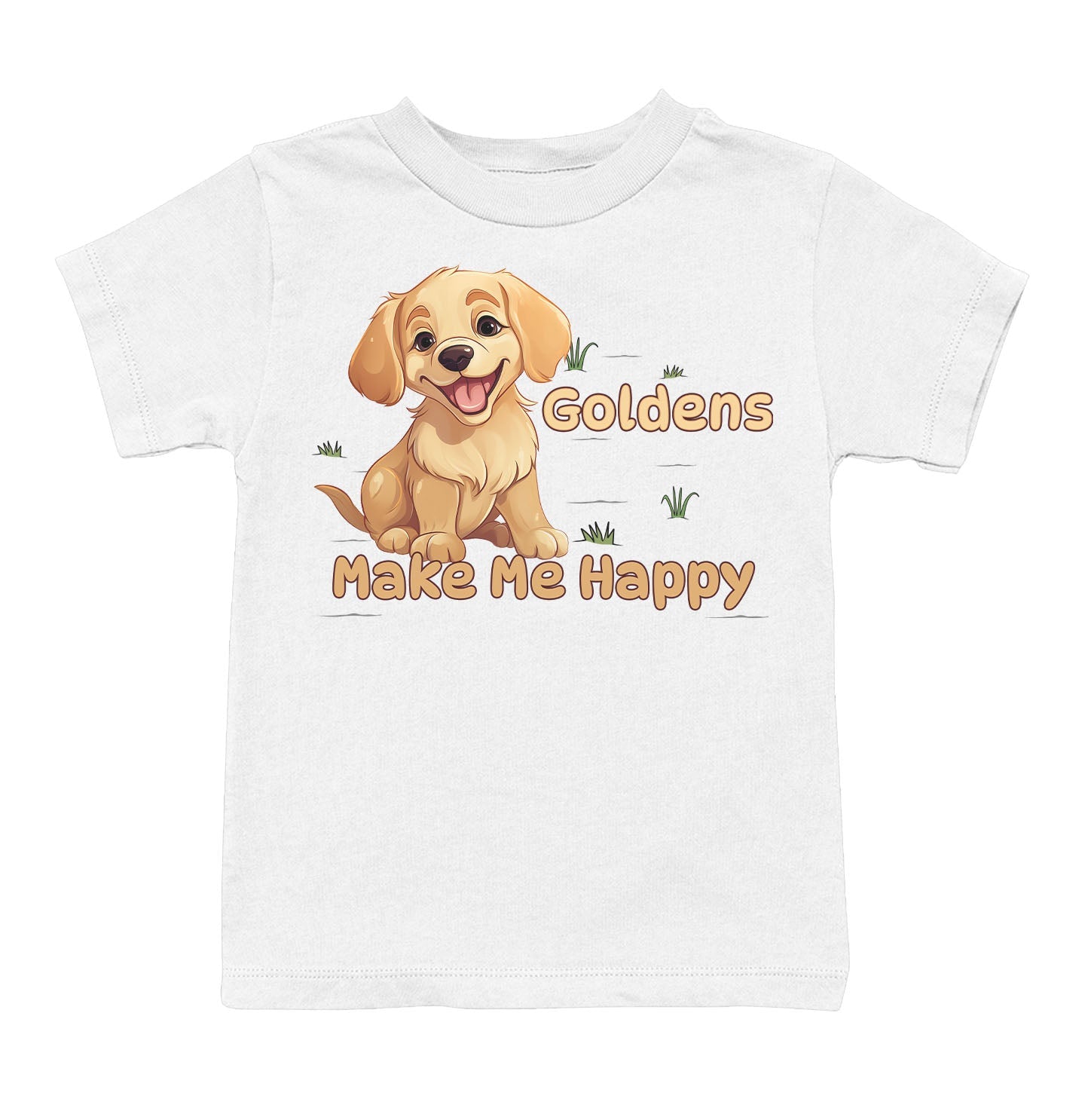 Golden Retriever Toon Make Me Happy - Toddler Unisex T-Shirt - White