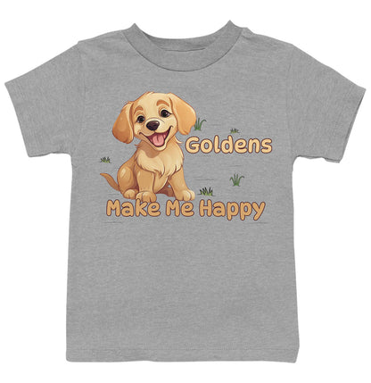 Golden Retriever Toon Make Me Happy - Kids' Unisex T-Shirt - Grey