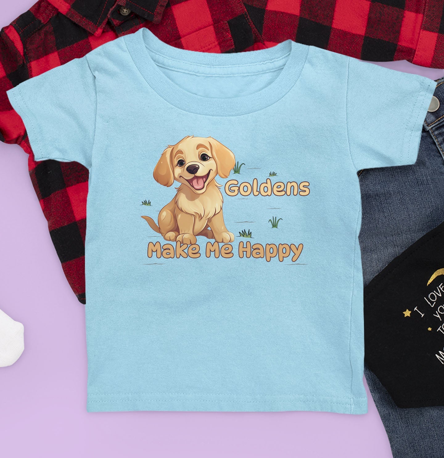 Golden Retriever Toon Make Me Happy - Kids' Unisex T-Shirt - Main