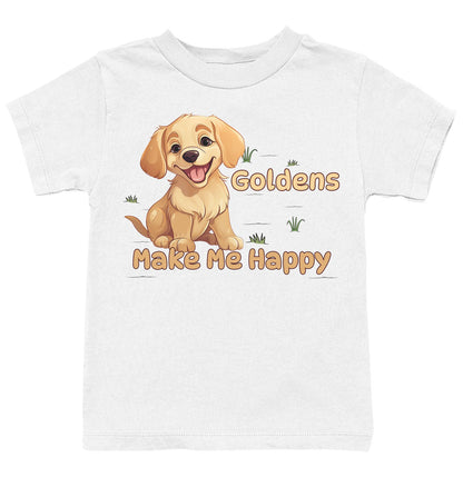 Golden Retriever Toon Make Me Happy - Kids' Unisex T-Shirt - White