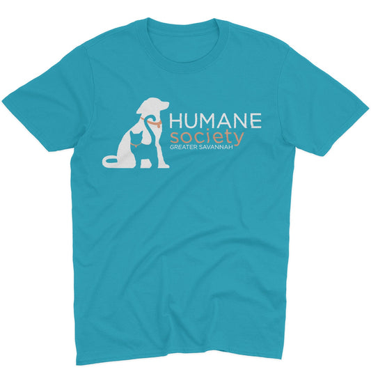 Humane Society Greater Savannah Logo - Adult Unisex T-Shirt - Pink - Large - Tropical Blue