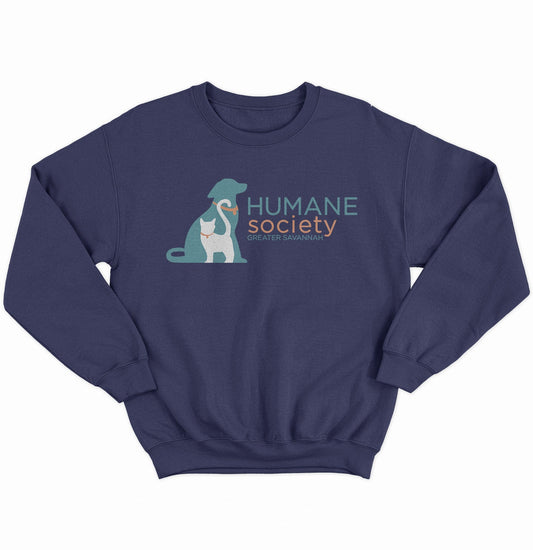 Humane Society Greater Savannah Logo - Adult Unisex Crewneck Sweatshirt - Grey - 2X-Large - Navy