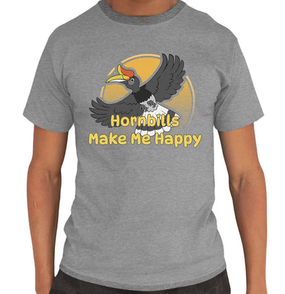 Hornbill Toon Make Me Happy - Adult Unisex T-Shirt - Grey