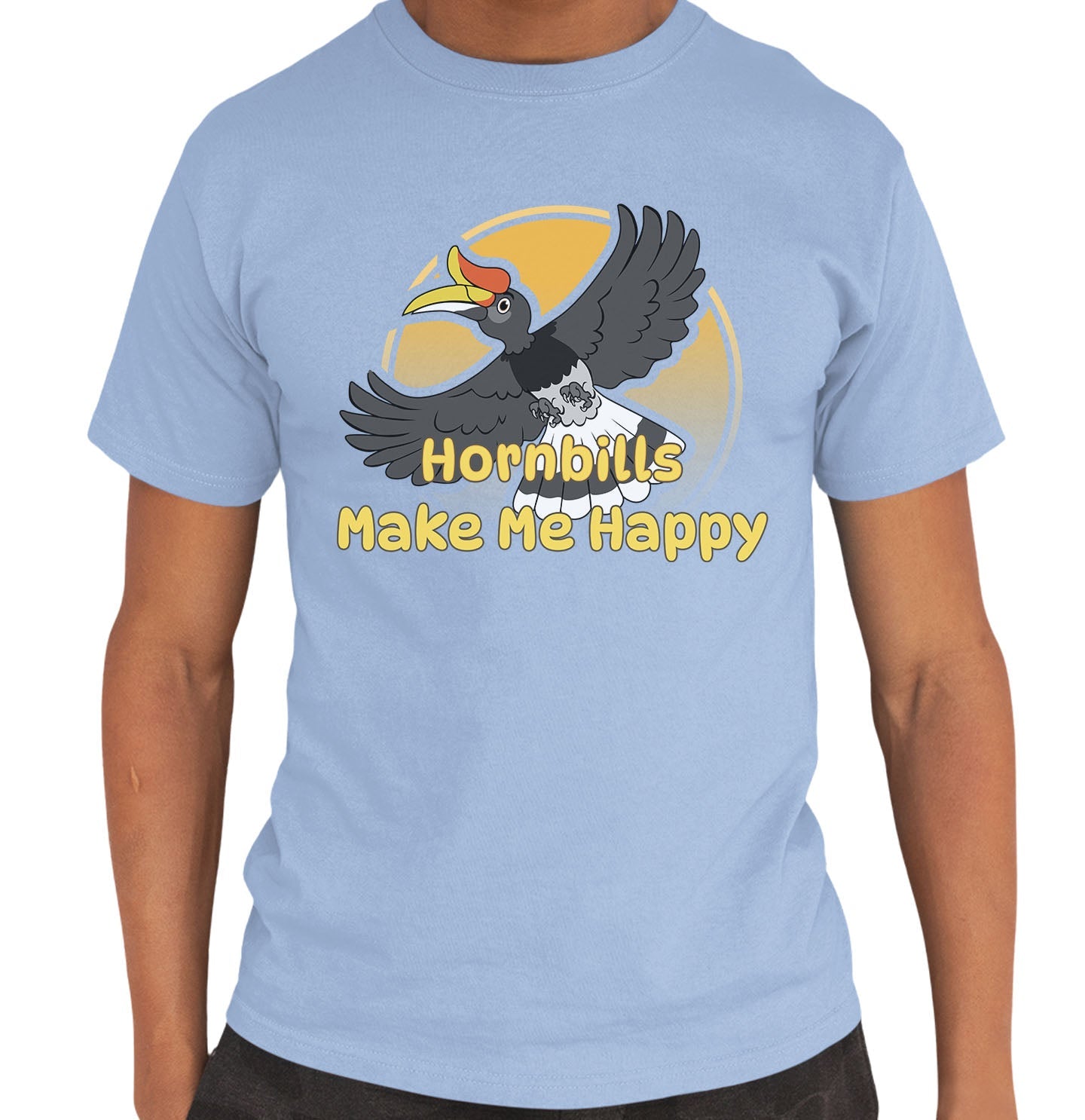 Hornbill Toon Make Me Happy - Adult Unisex T-Shirt - Light Blue