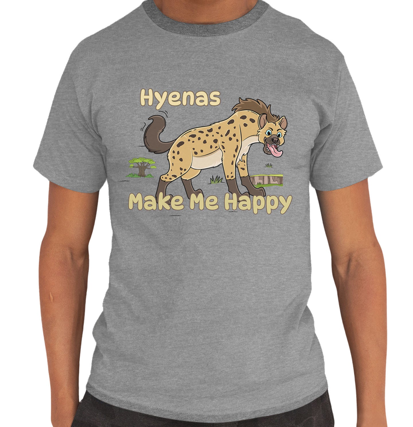 Hyena Toon Make Me Happy - Adult Unisex T-Shirt - Grey