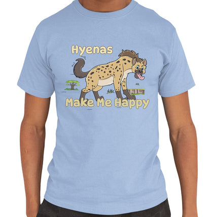 Hyena Toon Make Me Happy - Adult Unisex T-Shirt - Light Blue