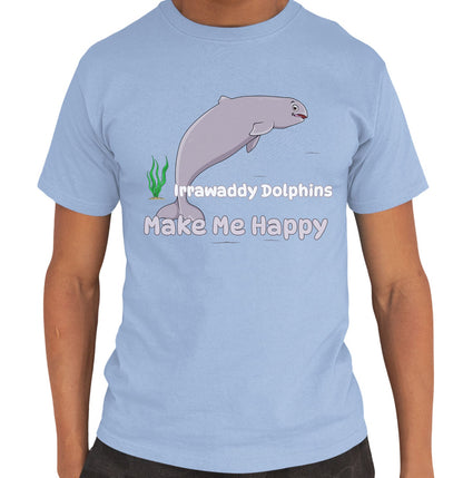 Irrawaddy Dolphin Toon Make Me Happy - Adult Unisex T-Shirt - Light Blue
