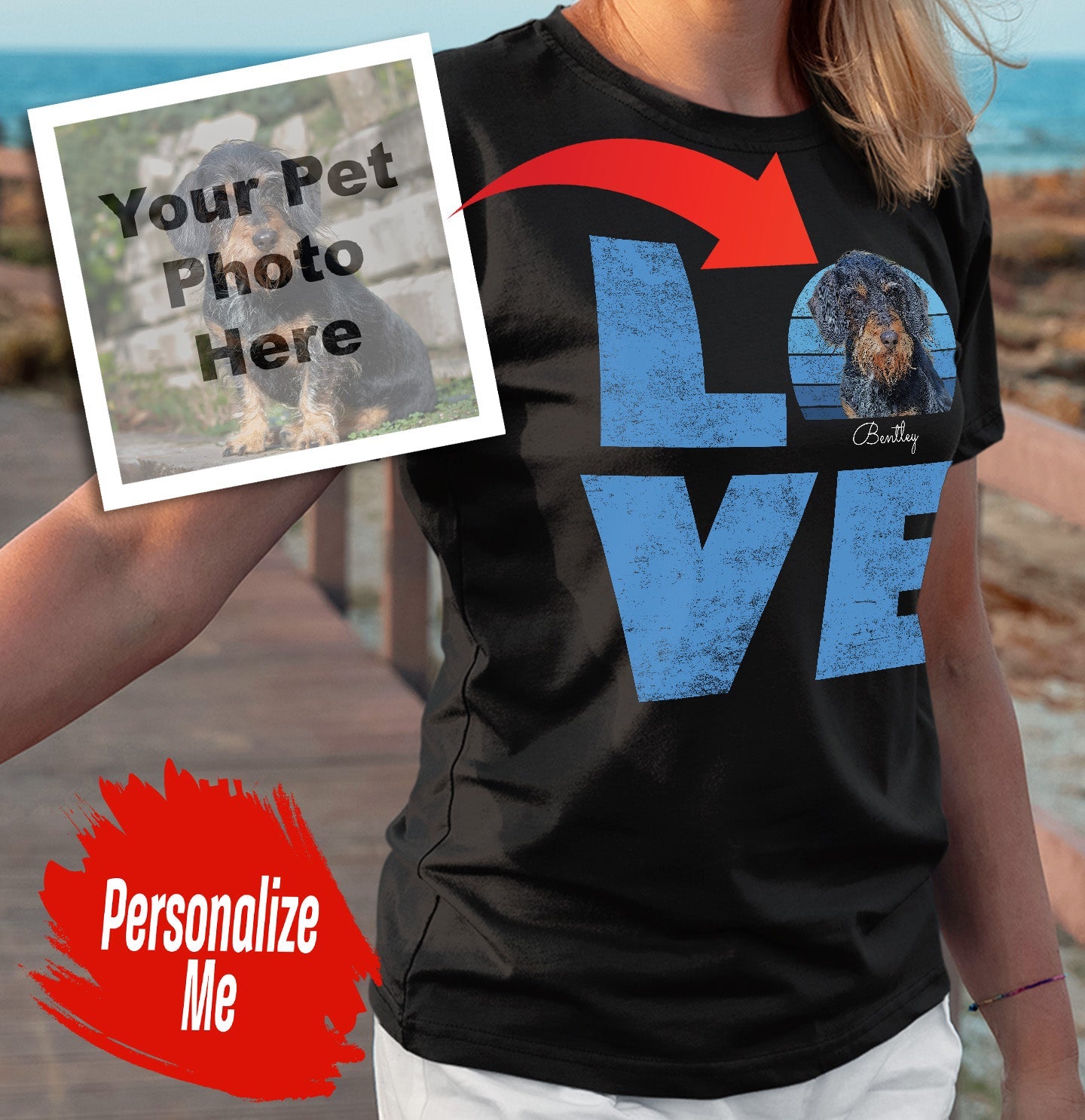 Big Love Pet Photo - Personalized Custom Adult Unisex T-Shirt - Royal - 4X-Large - Main