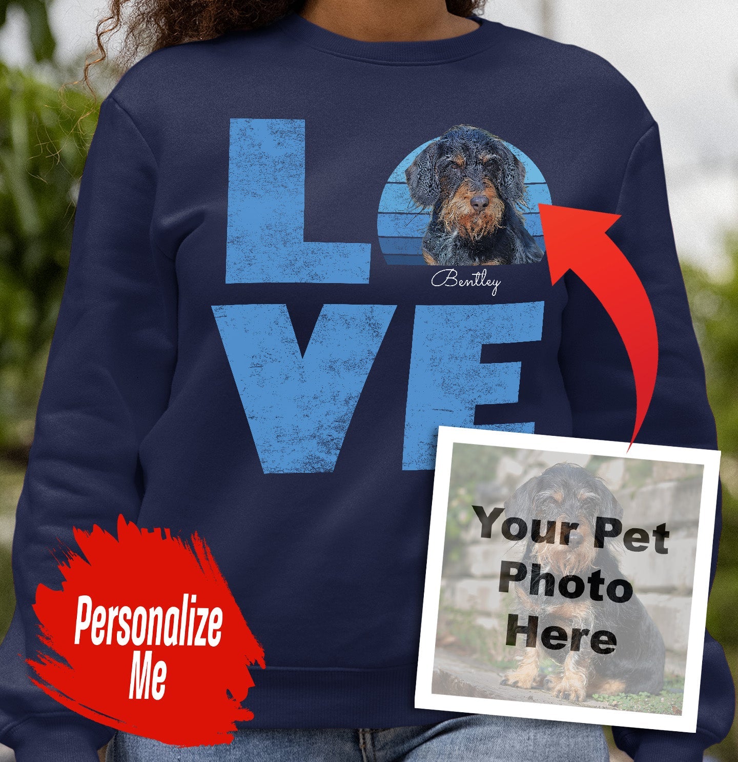 Big Love Pet Photo - Personalized Custom Adult Unisex Crewneck Sweatshirt - Navy - 3X-Large - Main