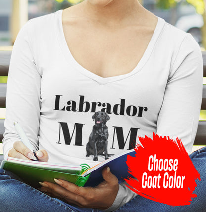 Labrador Mom Illustration - Personalized Custom Women's V-Neck Long Sleeve T-Shirt