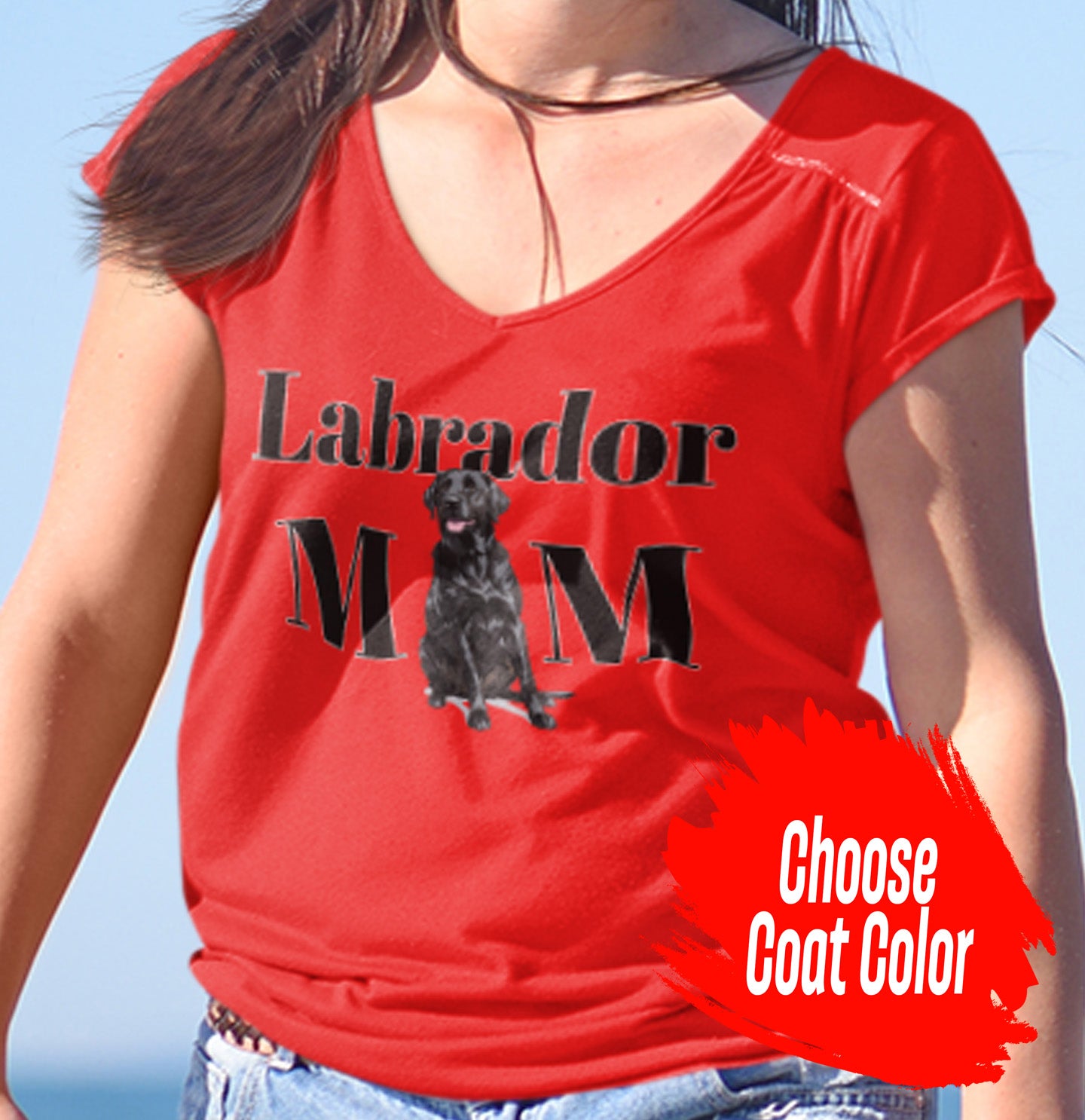 Labrador Mom Illustration - Personalized Custom Women's V-Neck T-Shirt