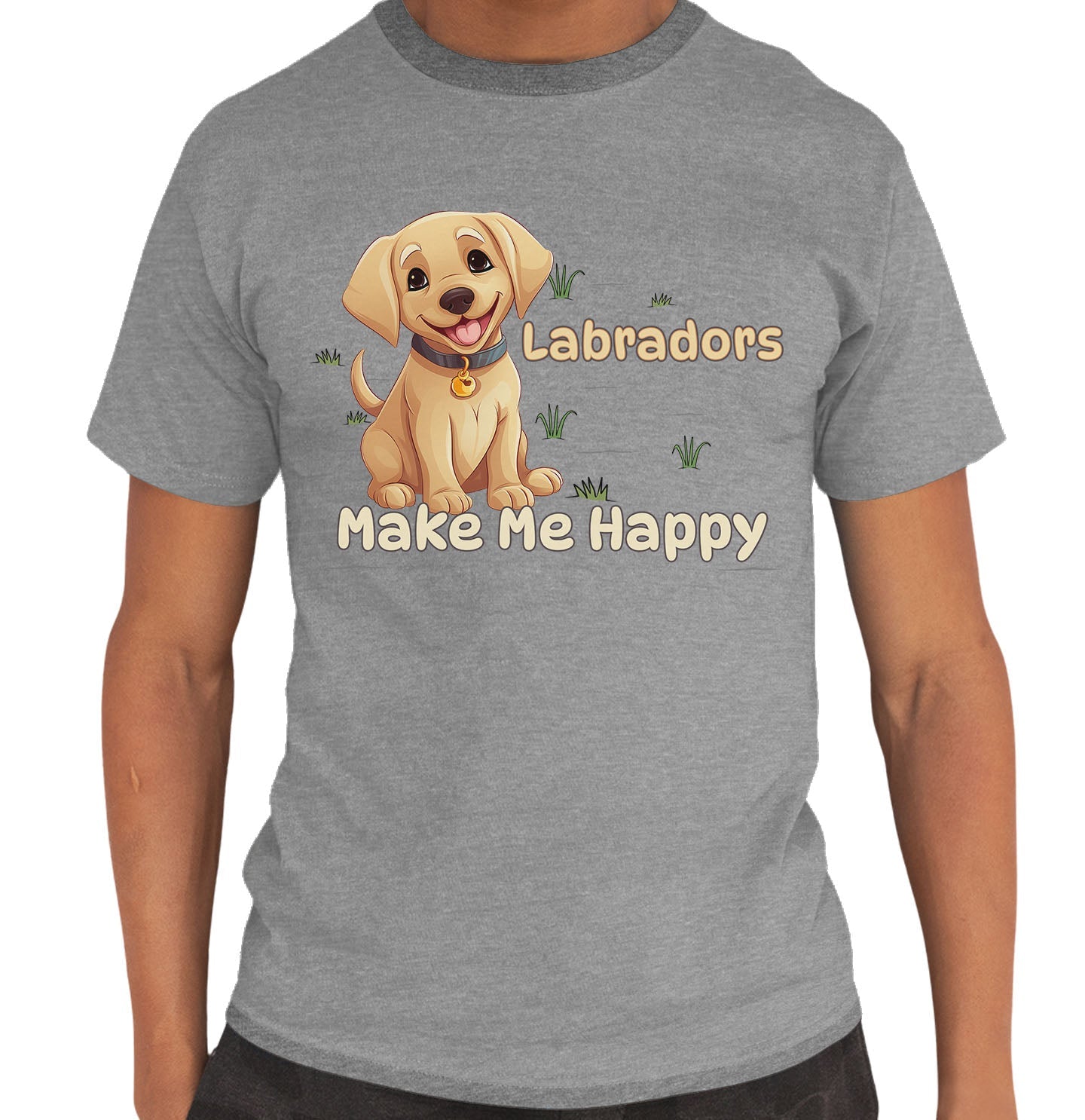 Labrador Retriever Toon Make Me Happy - Adult Unisex T-Shirt - Grey