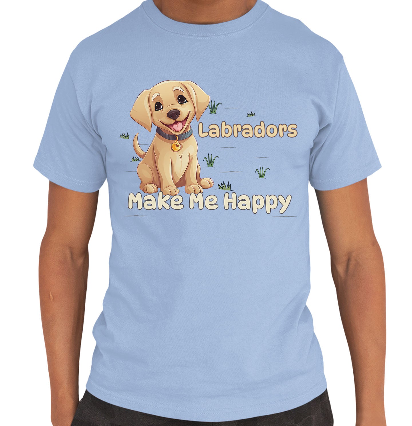 Labrador Retriever Toon Make Me Happy - Adult Unisex T-Shirt - Light Blue