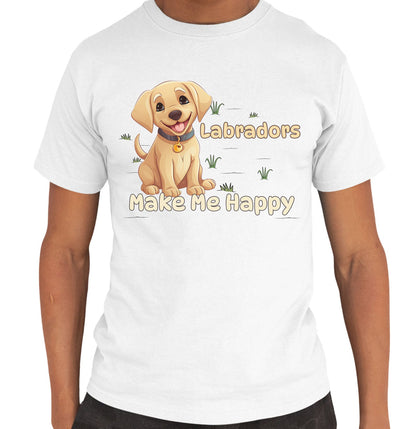 Labrador Retriever Toon Make Me Happy - Adult Unisex T-Shirt - White