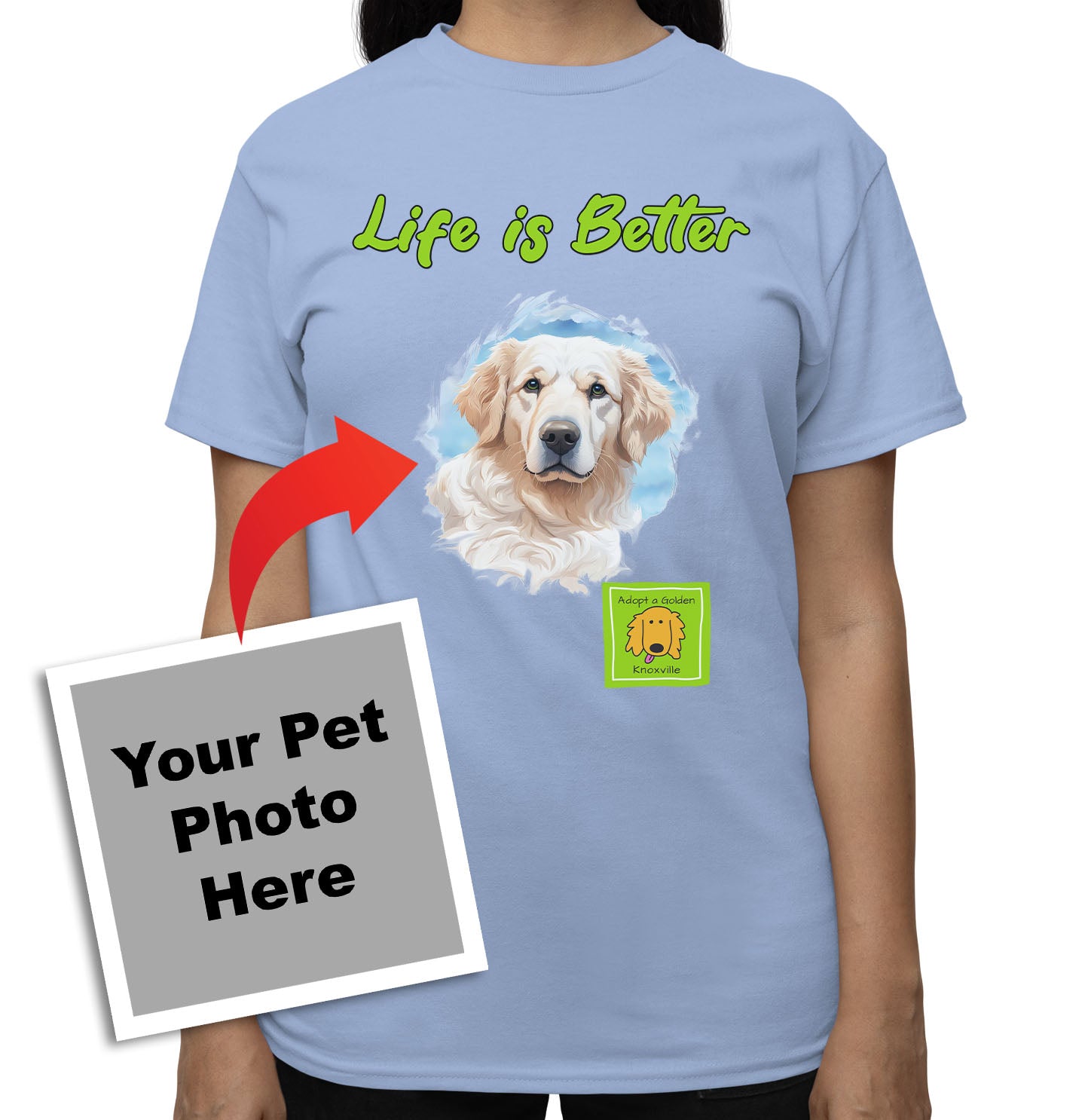 Life is Better With My AGK Rescue Pet - Personalized Custom Adult Unisex T-Shirt - Light Blue