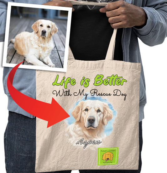 Life is Better With My AGK Rescue Pet - Personalized Custom Cotton Canvas Tote - Main