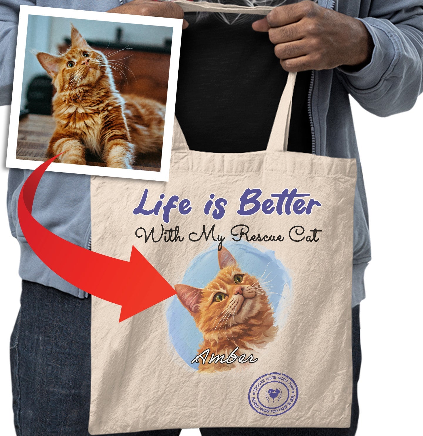 Life is Better With My BDAF Rescue Pet - Personalized Custom Cotton Canvas Tote - Main