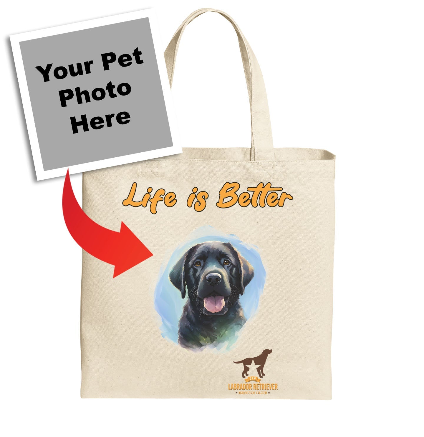 Life is Better With My DFWLRR Rescue Pet - Personalized Custom Cotton Canvas Tote