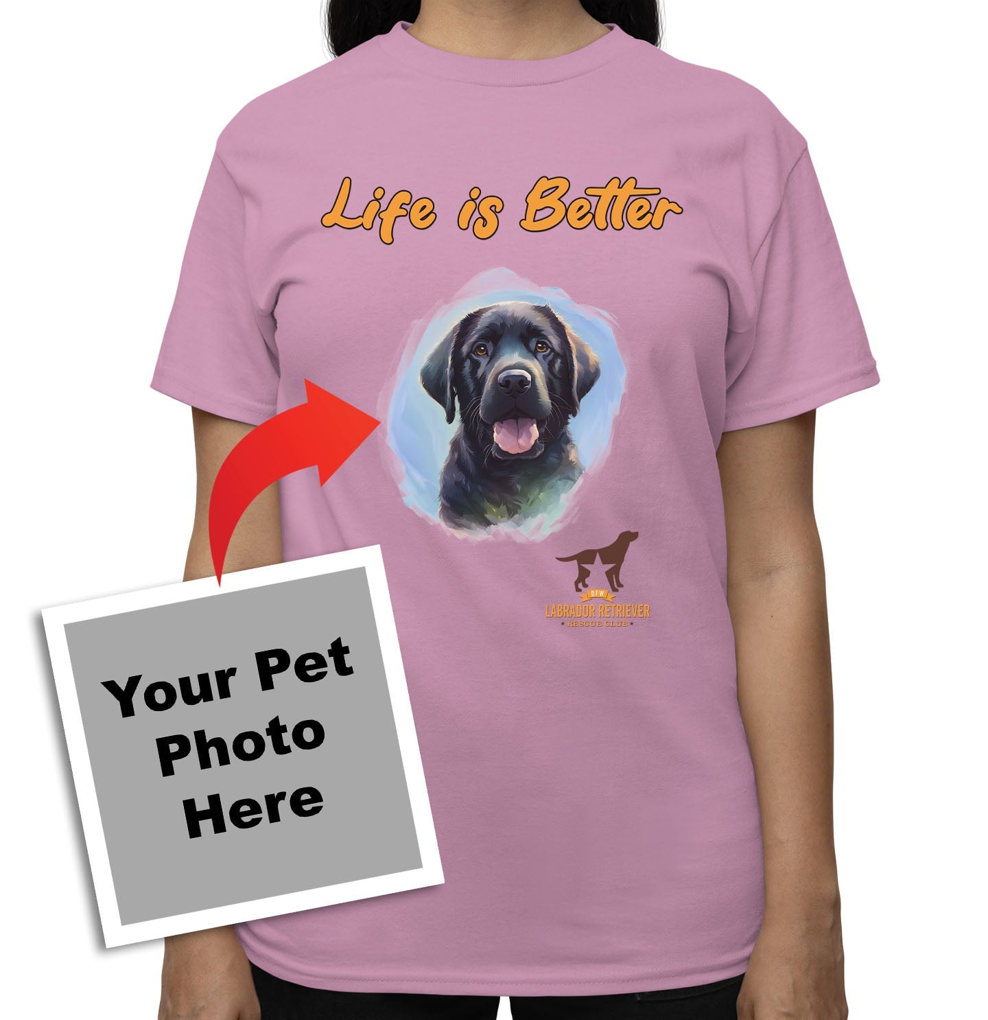 Life is Better With My DFWLRR Rescue Pet - Personalized Custom Adult Unisex T-Shirt - Pink