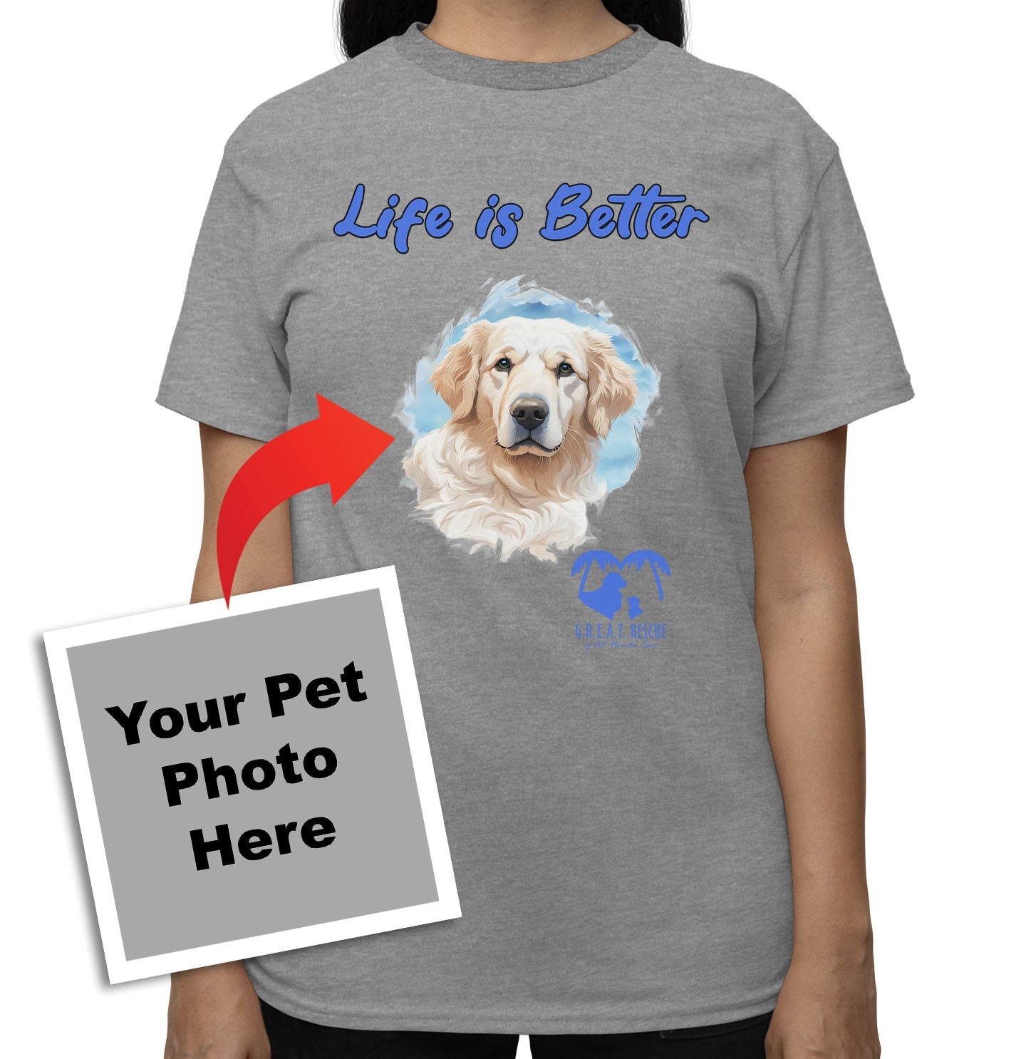 Life is Better With My GREAT Rescue Rescue Pet - Personalized Custom Adult Unisex T-Shirt - Grey