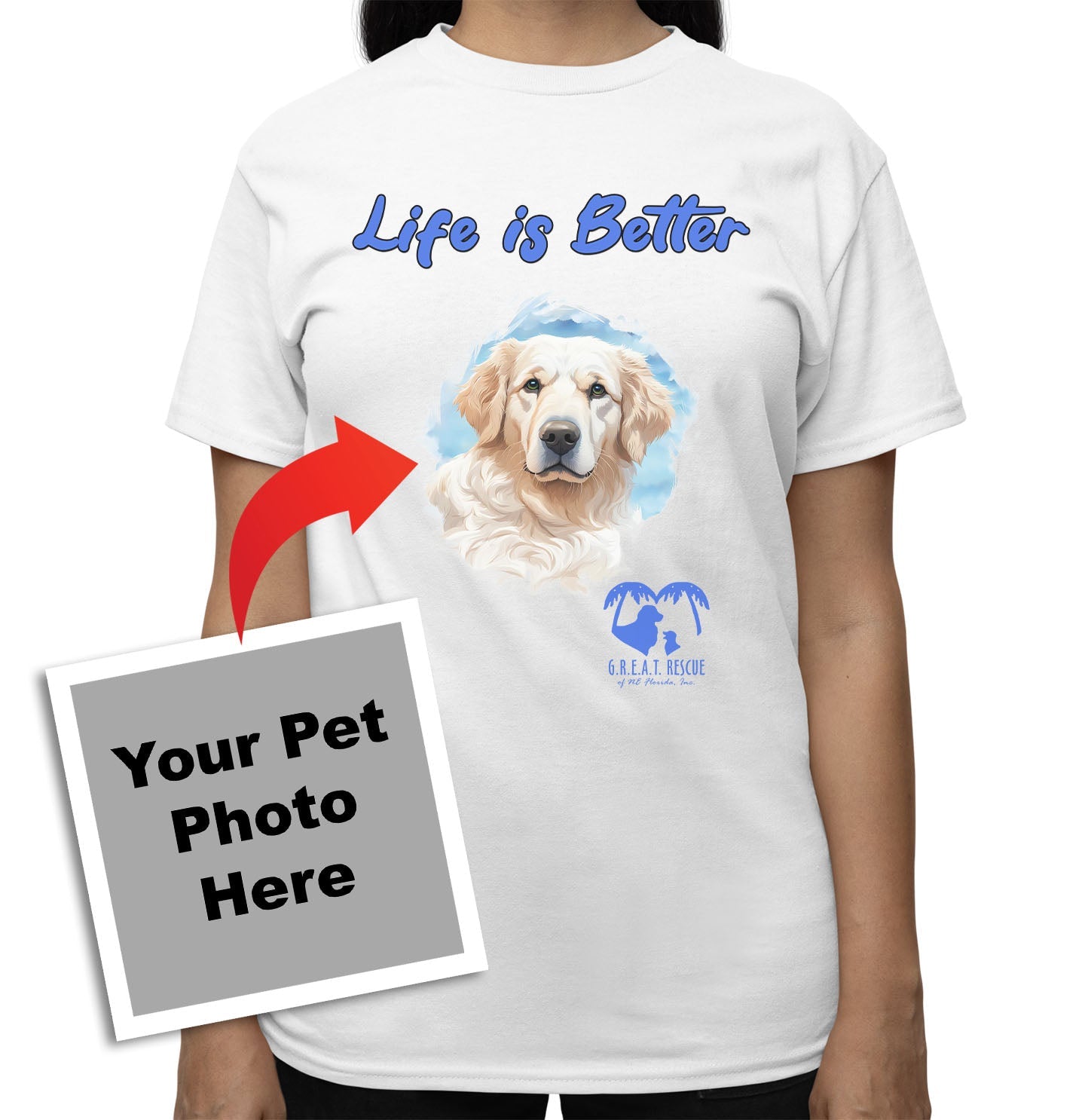 Life is Better With My GREAT Rescue Rescue Pet - Personalized Custom Adult Unisex T-Shirt - White