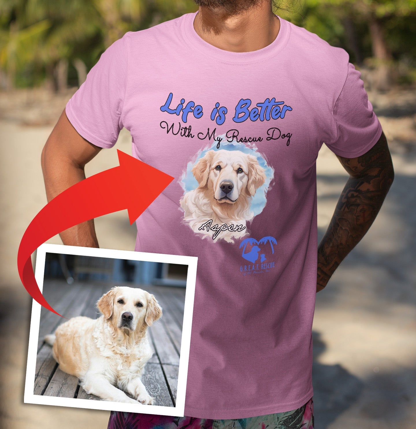 Life is Better With My GREAT Rescue Rescue Pet - Personalized Custom Adult Unisex T-Shirt - Main