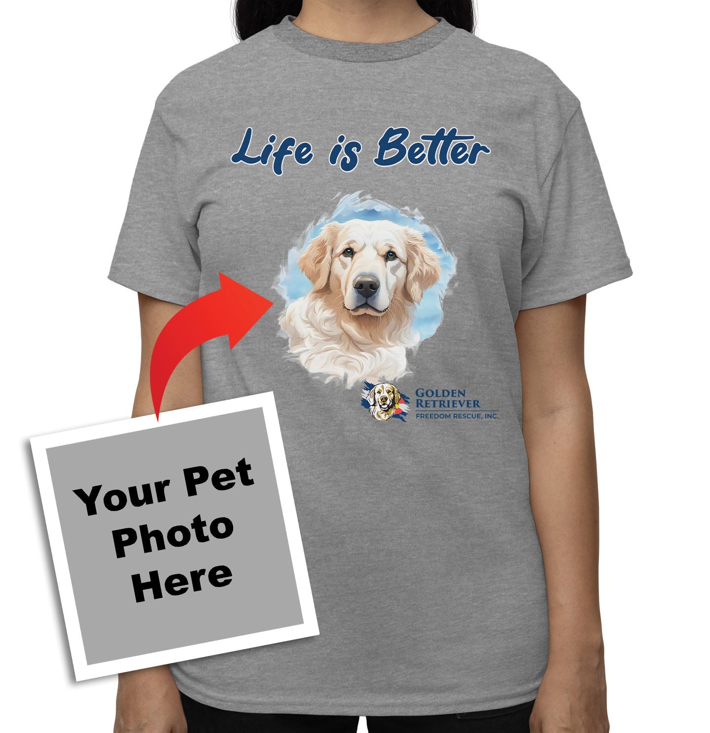 Life is Better With My GRFR Rescue Pet - Personalized Custom Adult Unisex T-Shirt - Grey