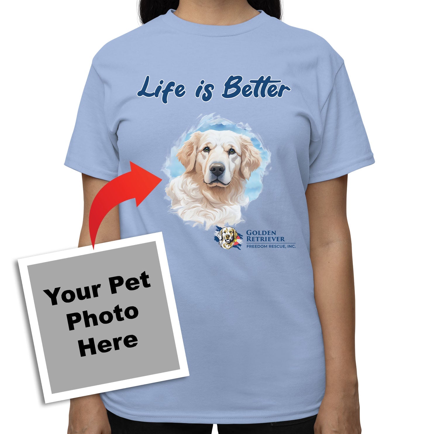 Life is Better With My GRFR Rescue Pet - Personalized Custom Adult Unisex T-Shirt - Light Blue