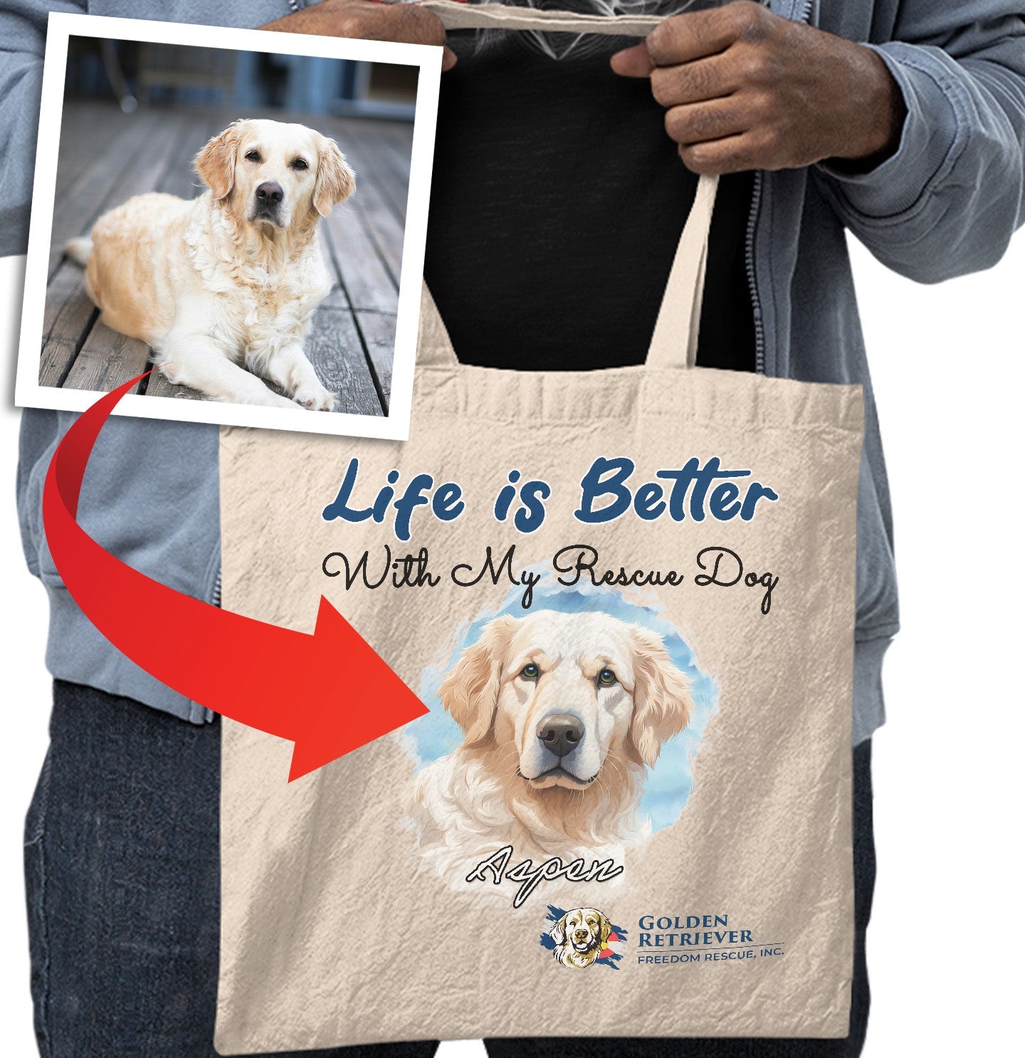 Life is Better With My GRFR Rescue Pet - Personalized Custom Cotton Canvas Tote - Main