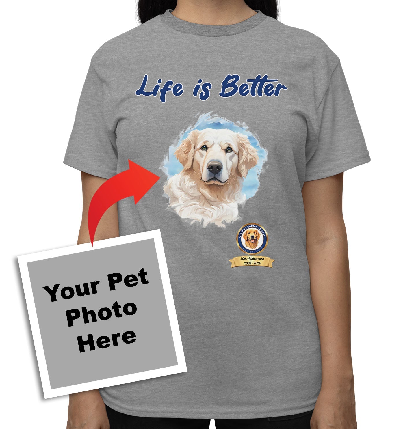 Life is Better With My GGRLC Rescue Pet - Personalized Custom Adult Unisex T-Shirt - Grey