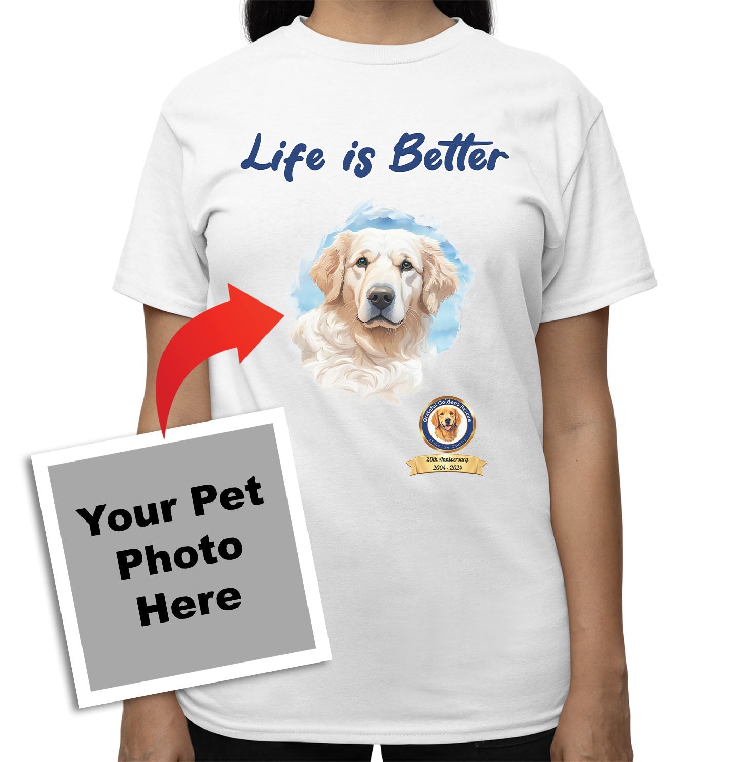 Life is Better With My GGRLC Rescue Pet - Personalized Custom Adult Unisex T-Shirt - White