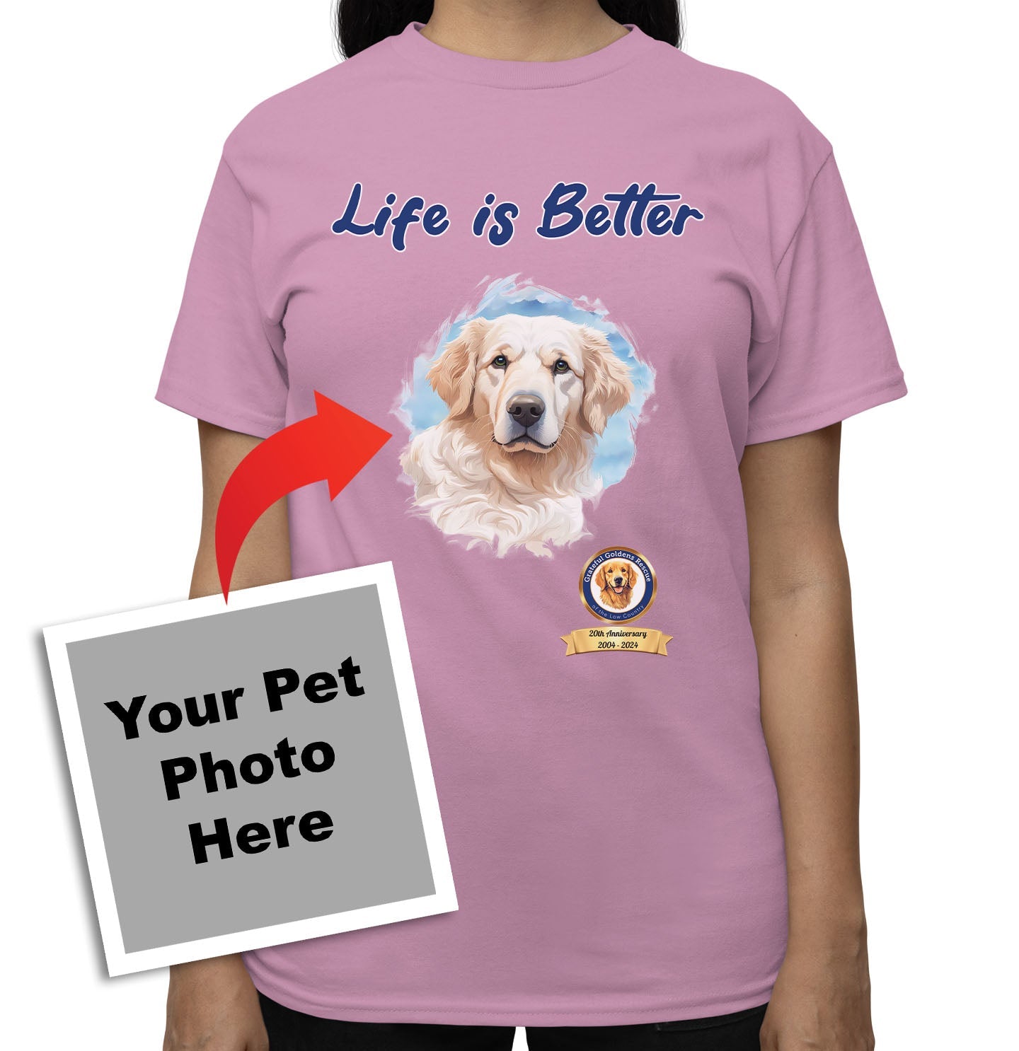 Life is Better With My GGRLC Rescue Pet - Personalized Custom Adult Unisex T-Shirt - Pink