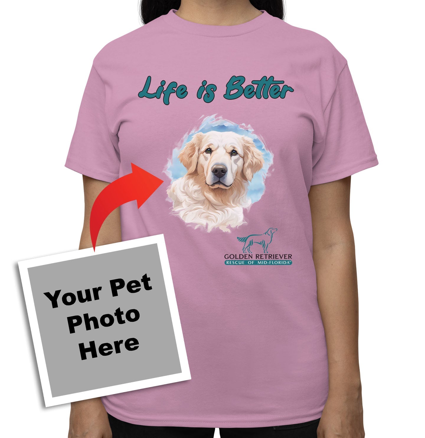 Life is Better With My GRRMF Rescue Pet - Personalized Custom Adult Unisex T-Shirt - Pink