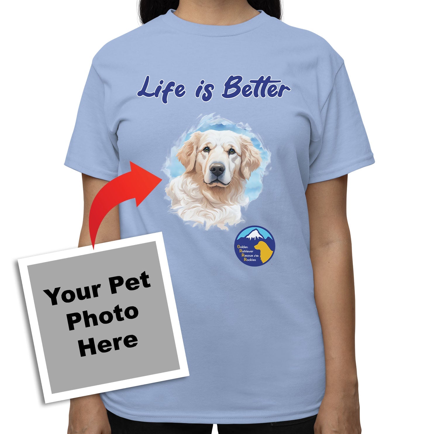 Life is Better With My GRRR Rescue Pet - Personalized Custom Adult Unisex T-Shirt - Light Blue