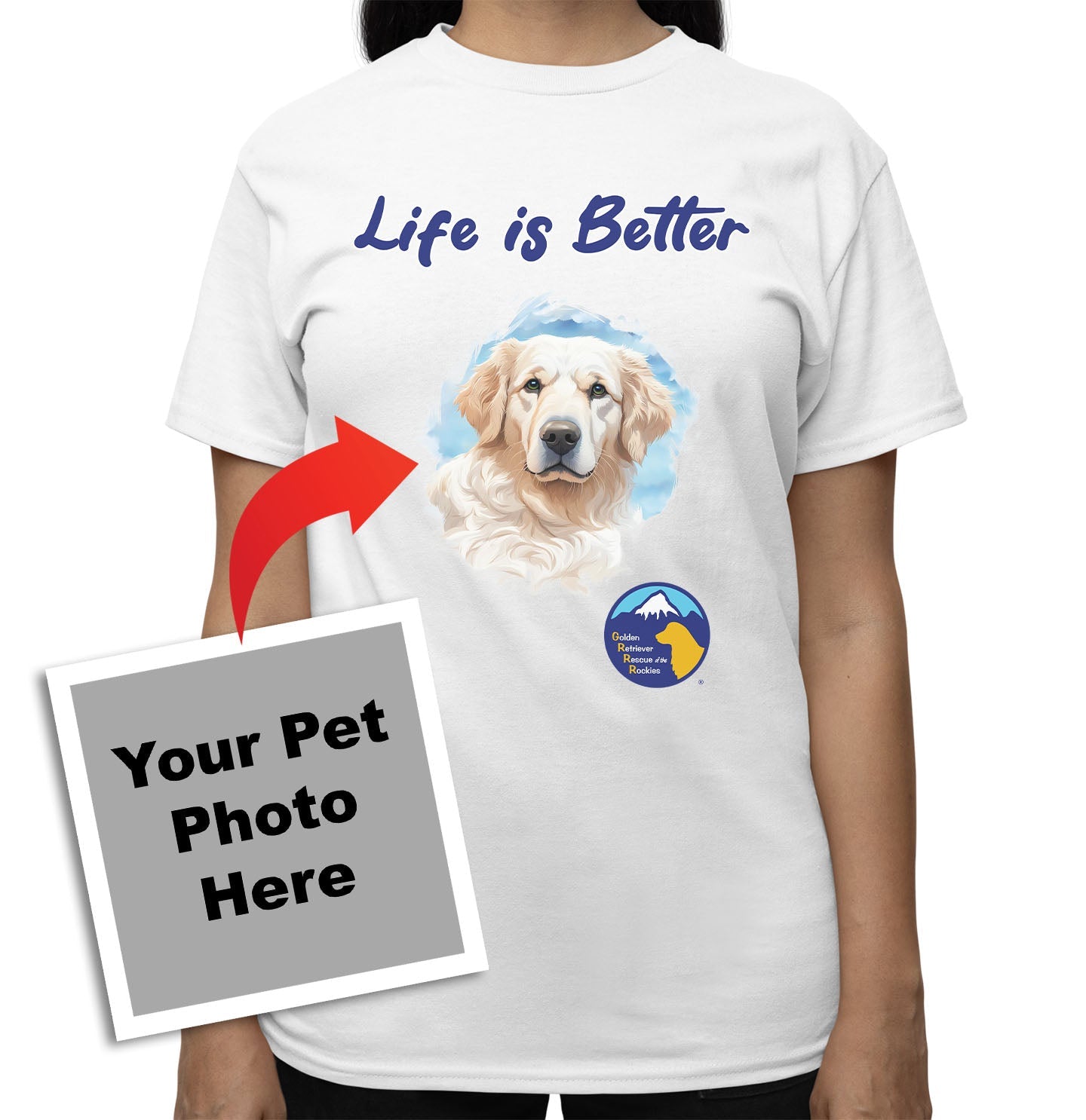 Life is Better With My GRRR Rescue Pet - Personalized Custom Adult Unisex T-Shirt - White